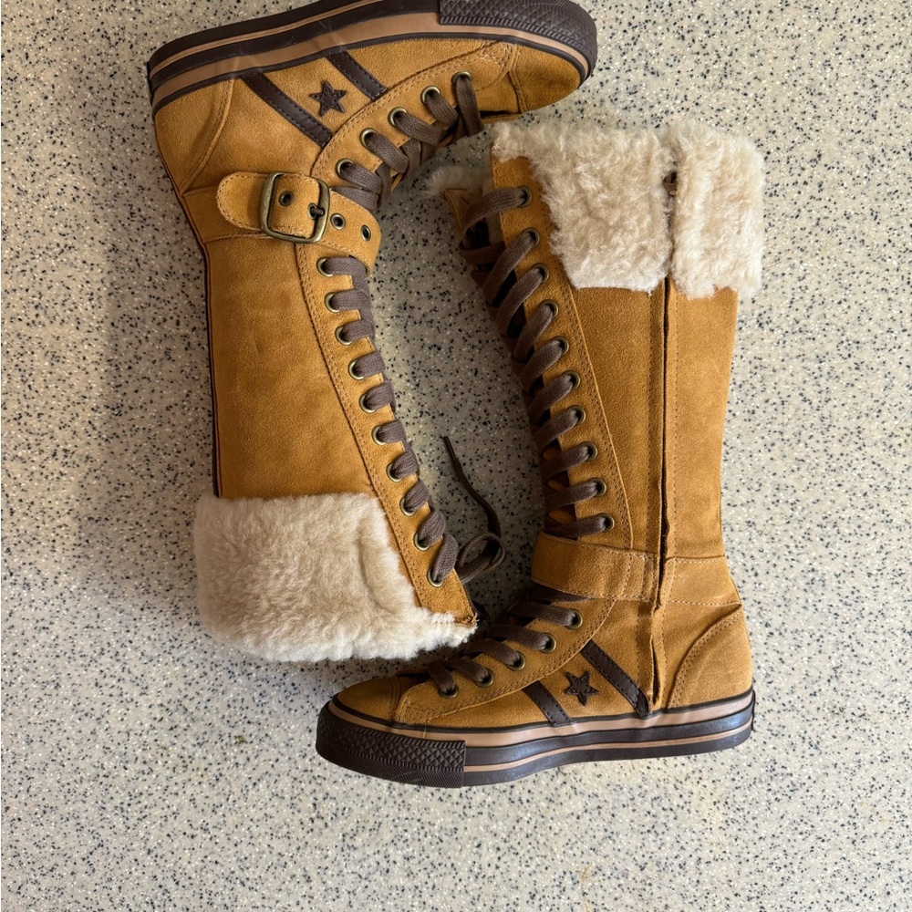 Rare🌟Vtg Converse brown leather XXHI sneakers Knee high full lace buckle.Size 7 - Picture 10 of 16